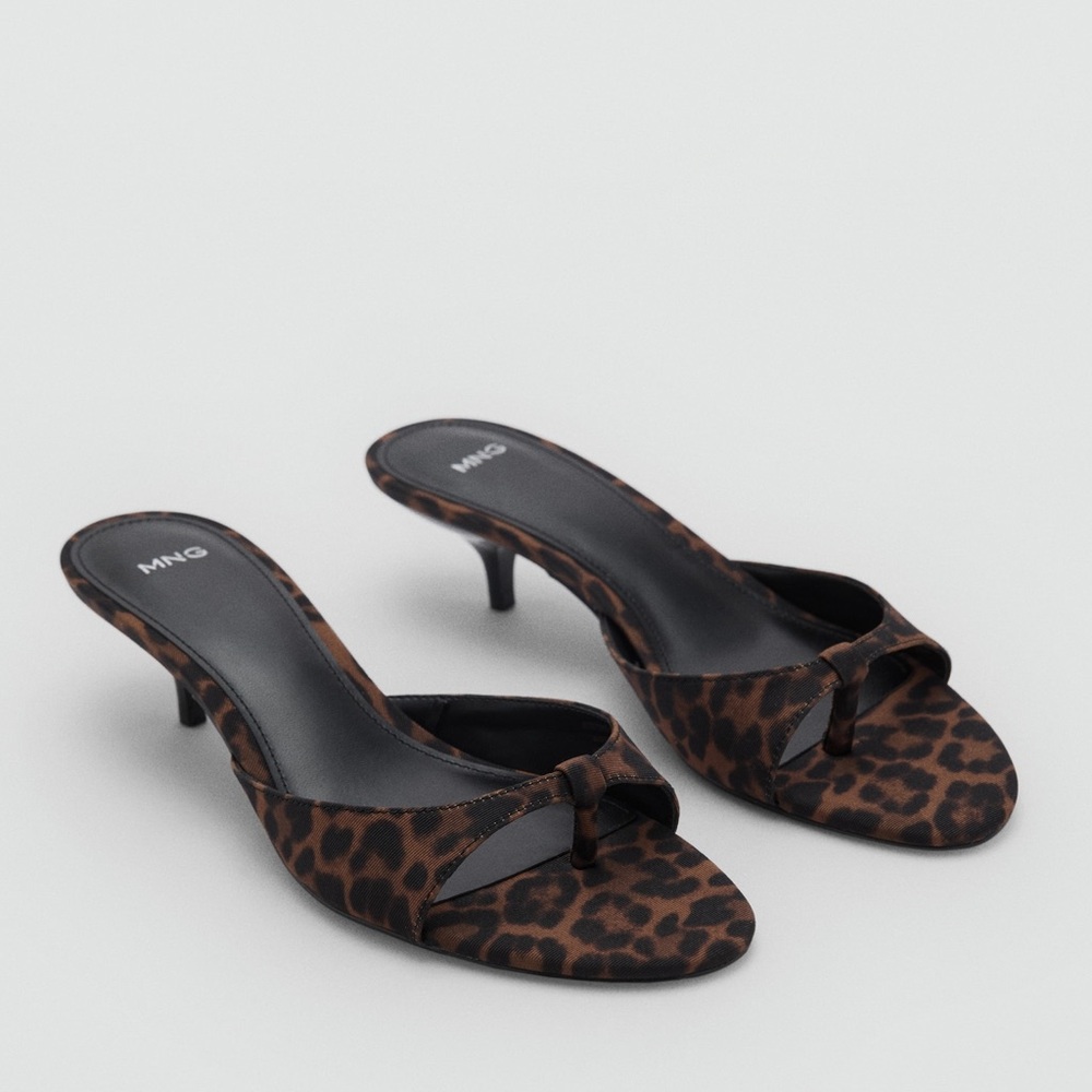 MANGO Leopard Print Kitten Heel Thong Sandals Slip On US 9 EURO 40 New - Picture 4 of 12